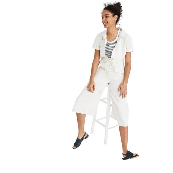 Madewell Wide-Leg Utility Jumpsuit White Size 8 Cotton Resortwear - Picture 1 of 14